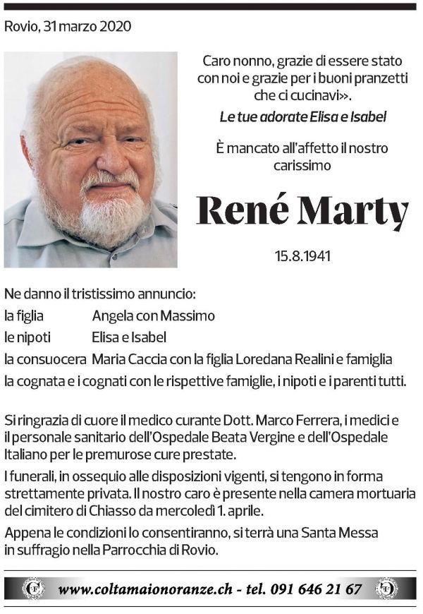 Annuncio funebre René Marty