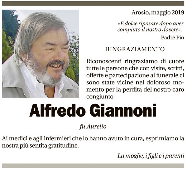 Annuncio funebre Alfredo Giannoni