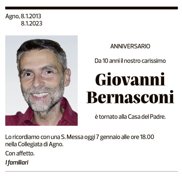 Annuncio funebre Giovanni Bernasconi