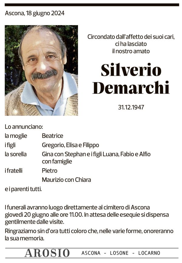 Annuncio funebre Silverio Demarchi