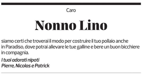 Annuncio funebre Lino Lanfranchi