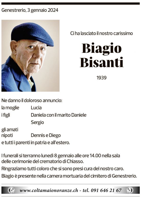 Annuncio funebre Biagio Bisanti