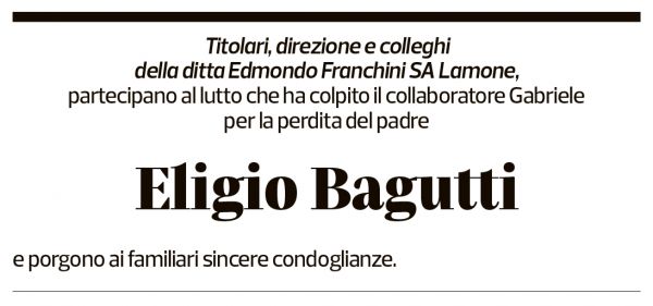Annuncio funebre Eligio Bagutti