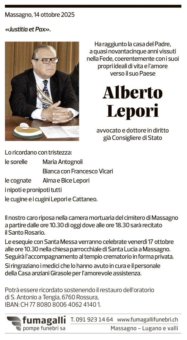 Annuncio funebre Alberto Lepori