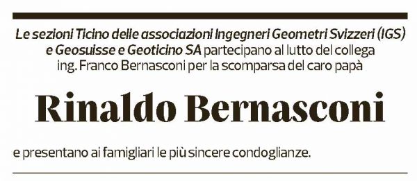 Annuncio funebre Rinaldo Bernasconi