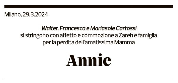 Annuncio funebre Annie Koudoulian Bezikian