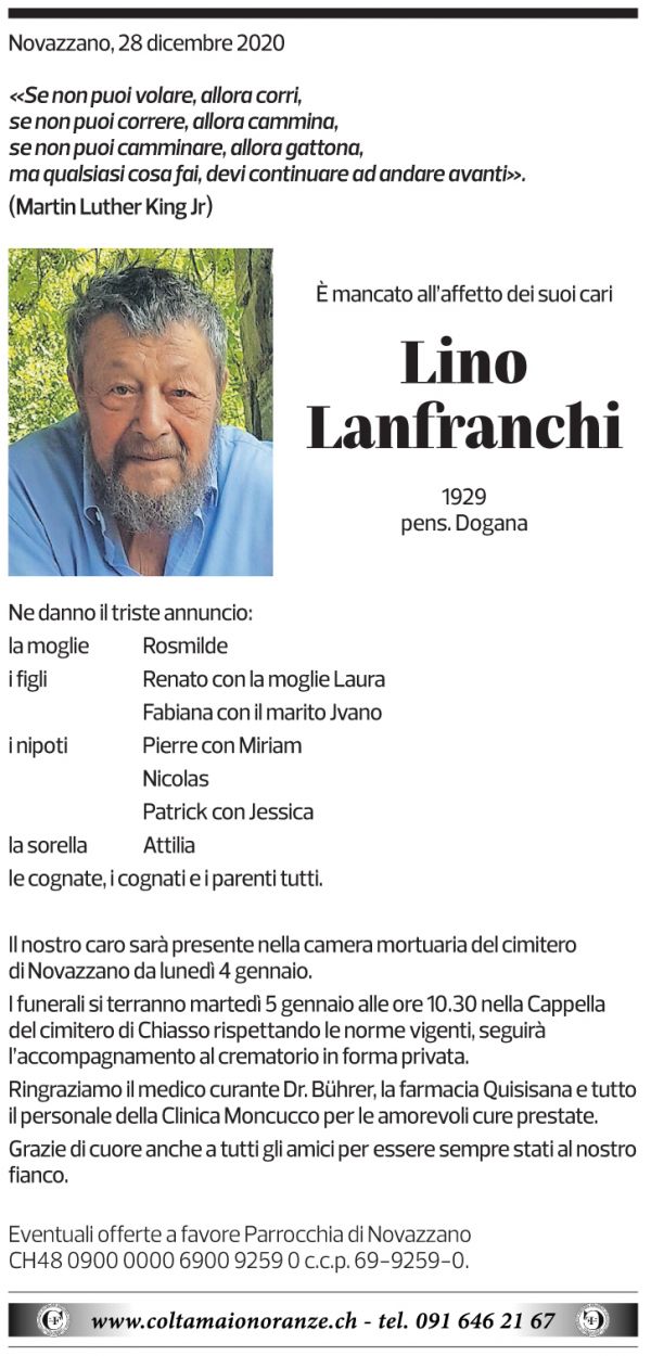 Annuncio funebre Lino Lanfranchi