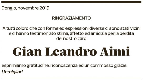 Annuncio funebre Gian Leandro Aimi