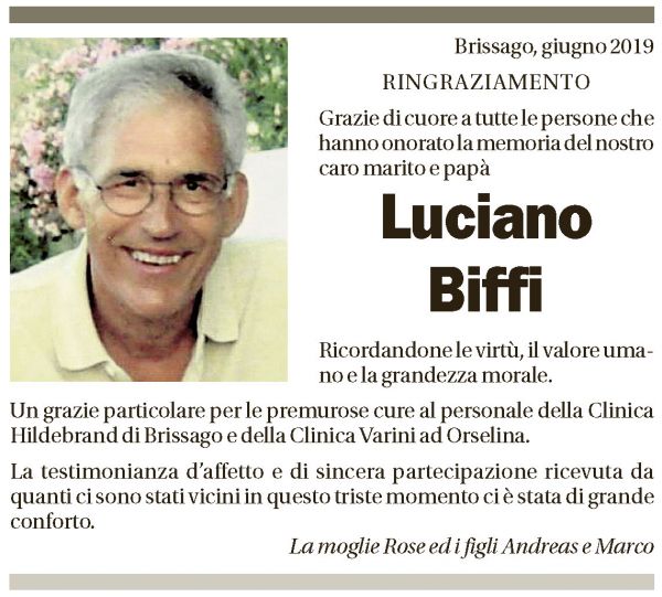 Annuncio funebre Luciano Biffi