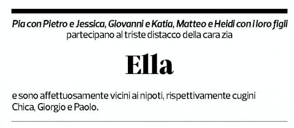 Annuncio funebre Ella Pagani