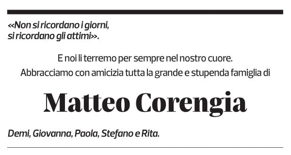 Annuncio funebre Matteo Corengia