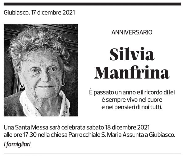 Annuncio funebre Silvia Manfrina