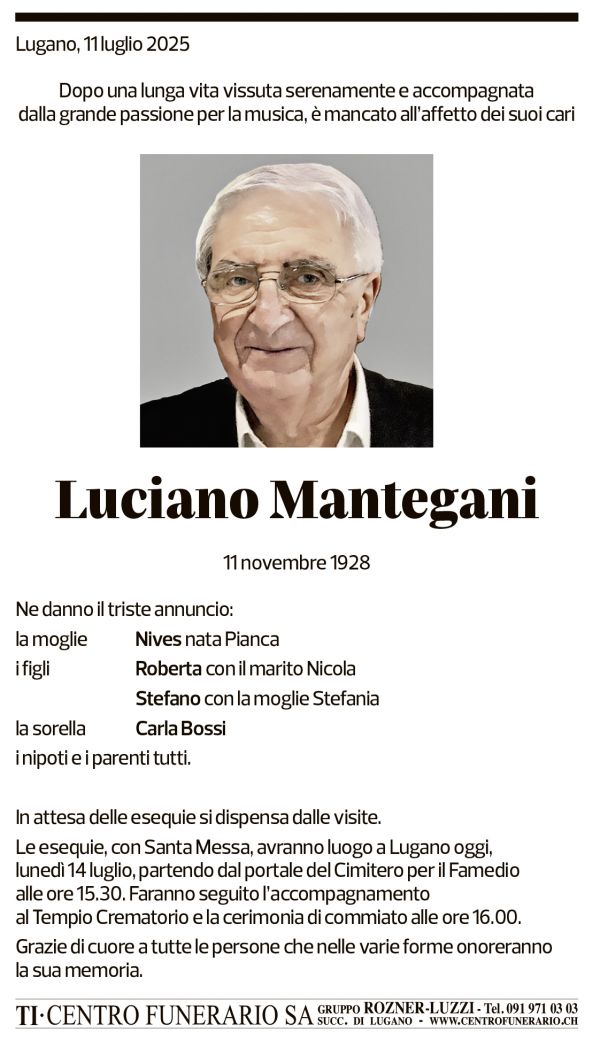 Annuncio funebre Luciano Mantegani