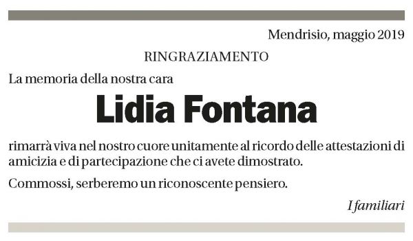 Annuncio funebre Lidia Fontana