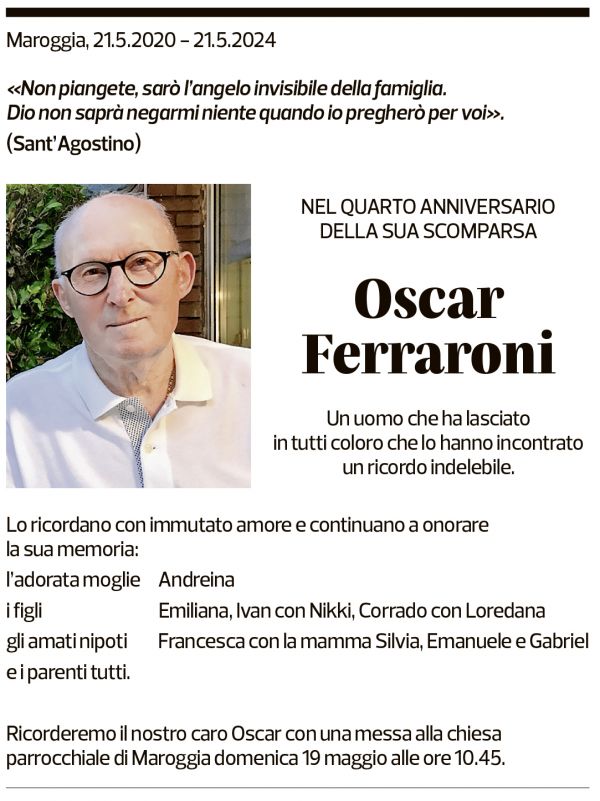 Annuncio funebre Oscar Ferraroni