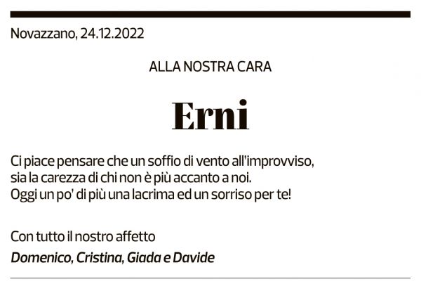 Annuncio funebre Erni 