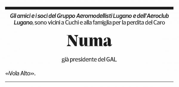 Annuncio funebre Numa 