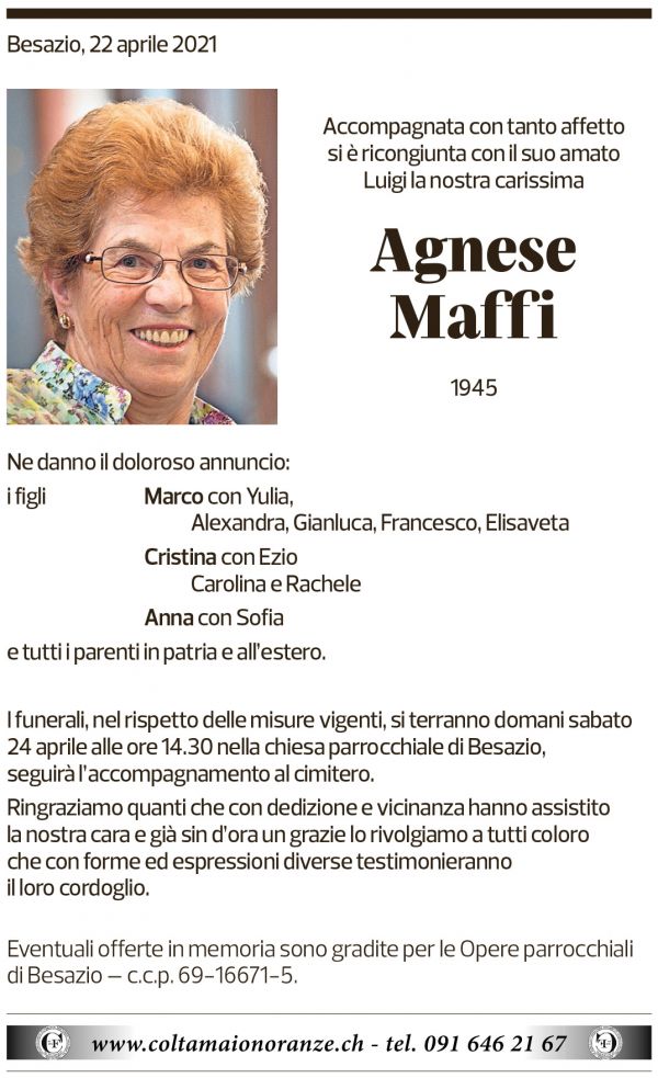 Annuncio funebre Agnese Maffi