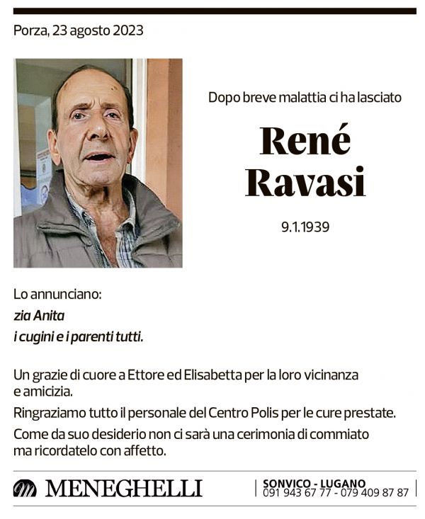 Annuncio funebre René Ravasi