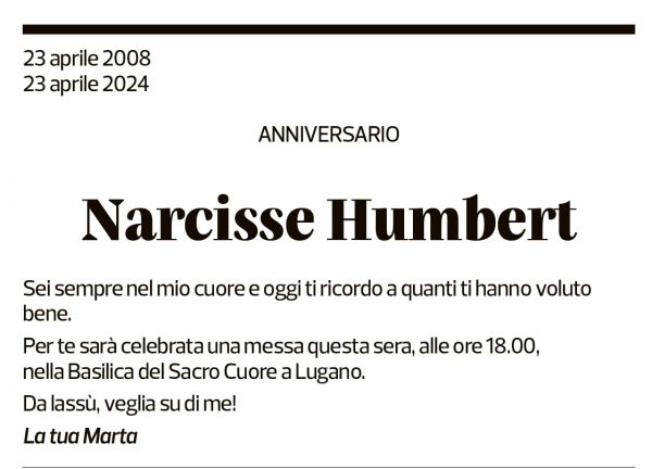 Annuncio funebre Narcisse Humbert