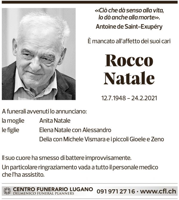 Annuncio funebre Rocco Natale