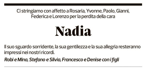 Annuncio funebre Nadia Sablonier