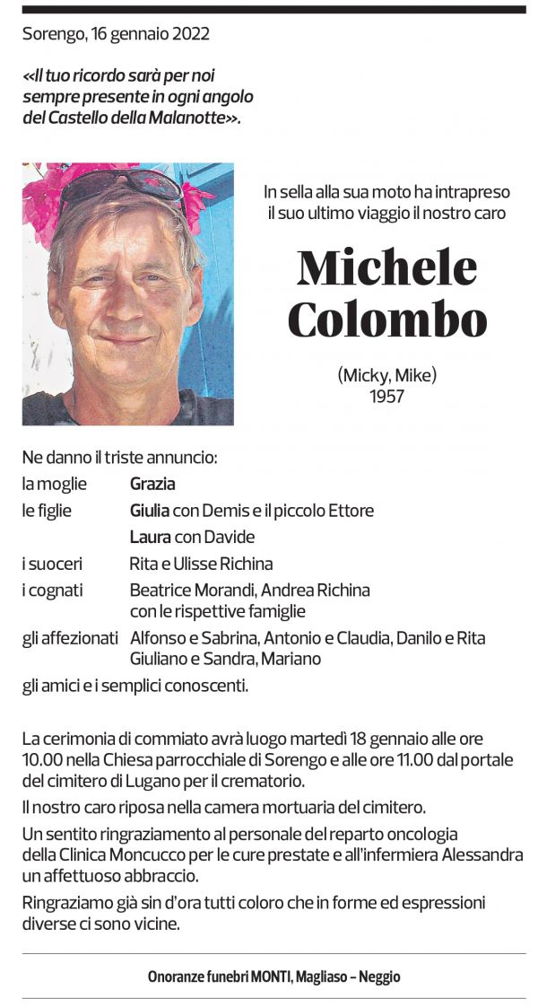 Annuncio funebre Michele Colombo