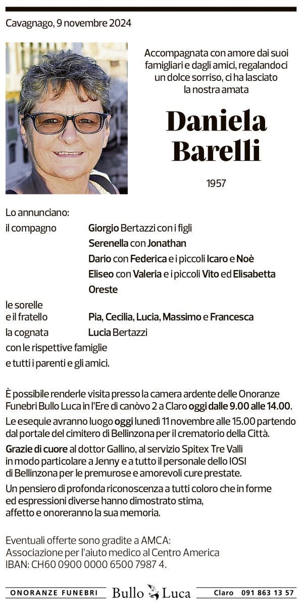 Annuncio funebre Daniela Barelli