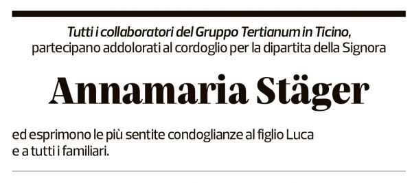 Annuncio funebre Anna Stäger