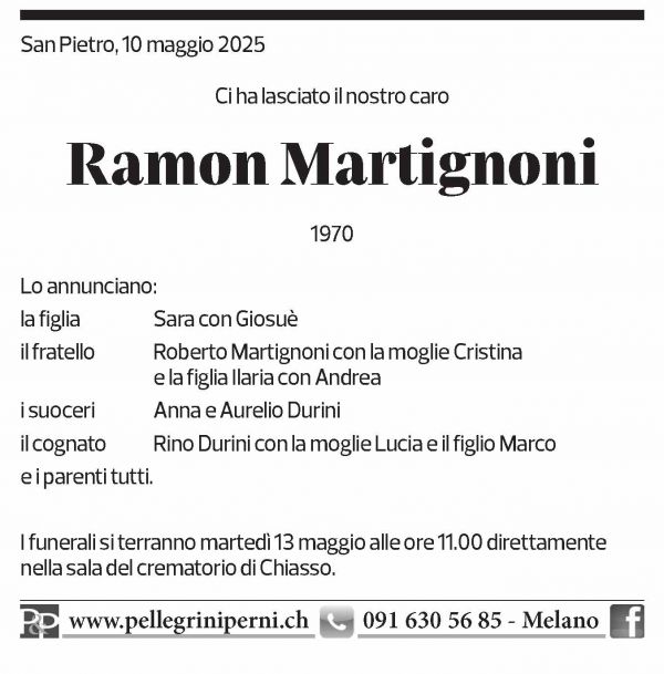 Annuncio funebre Ramon Martignoni