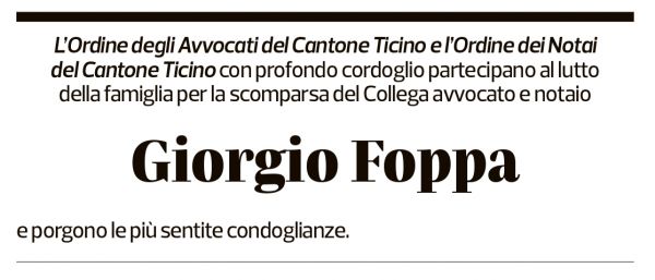 Annuncio funebre Giorgio Foppa