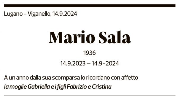 Annuncio funebre Mario Sala