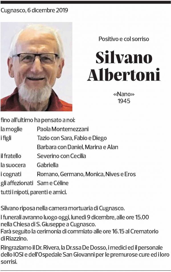 Annuncio funebre Silvano Albertoni