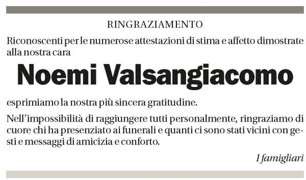 Annuncio funebre Noemi Valsangiacomo
