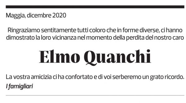 Annuncio funebre Elmo Quanchi