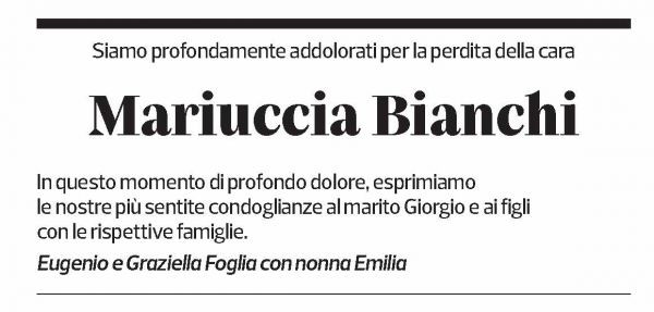 Annuncio funebre Mariuccia Bianchi