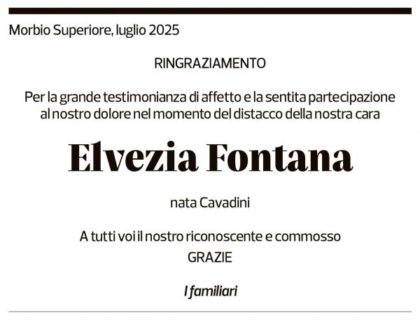 Annuncio funebre Elvezia Fontana