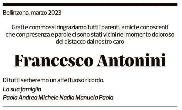 Annuncio funebre Francesco Antonini