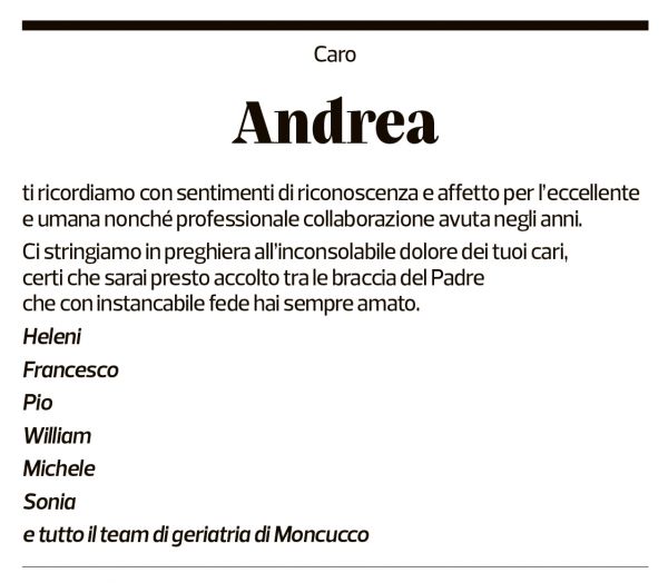 Annuncio funebre Andrea Badaracco