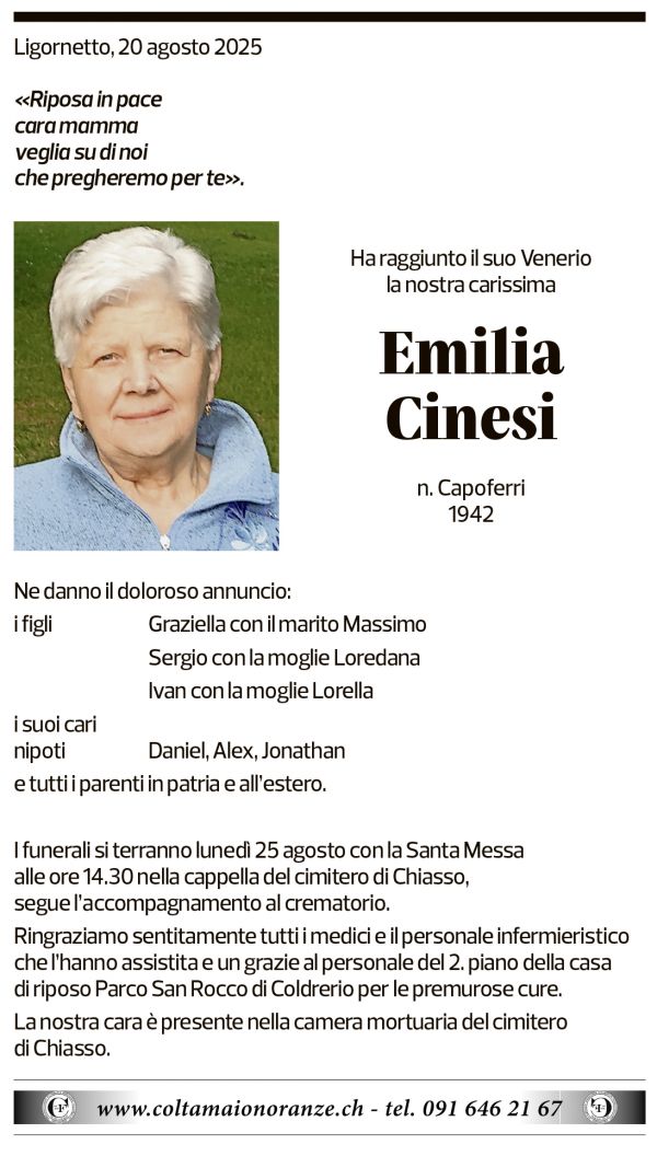 Annuncio funebre Emilia Cinesi