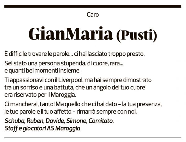 Annuncio funebre Gianmaria Pusterla