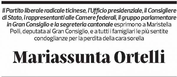 Annuncio funebre Mariassunta Ortelli