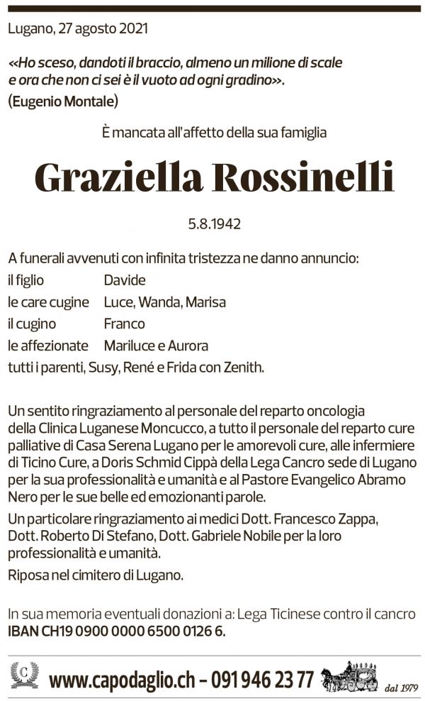 Annuncio funebre Graziella Rossinelli