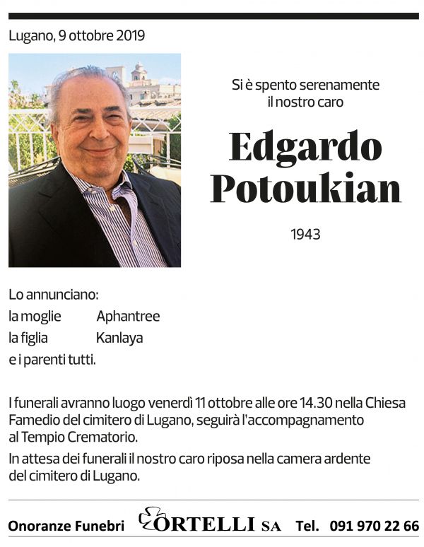 Annuncio funebre Edgardo Potoukian
