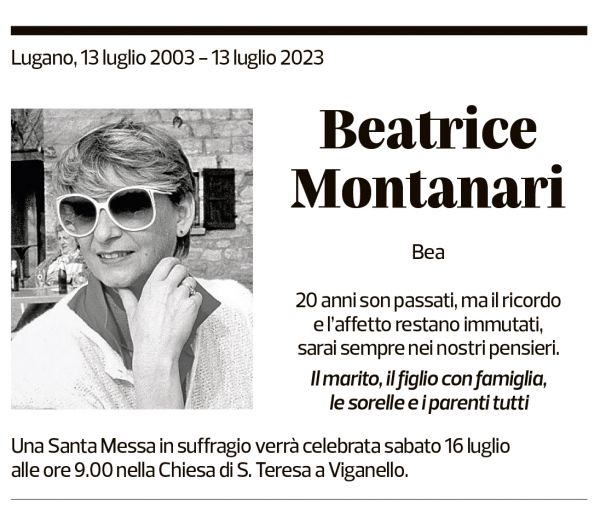 Annuncio funebre Beatrice Montanari