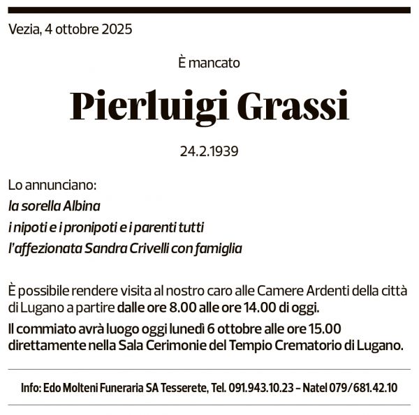 Annuncio funebre Pierluigi Grassi