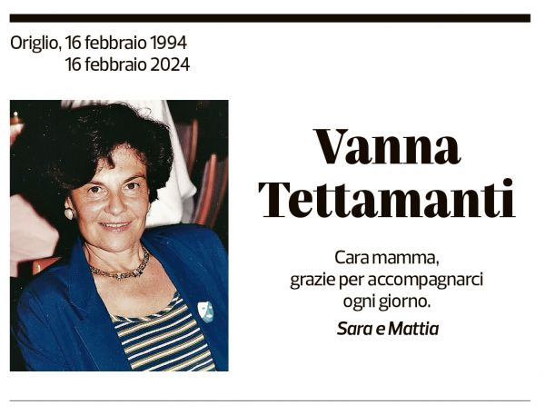 Annuncio funebre Vanna Tettamanti