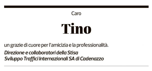 Annuncio funebre Tino Celio