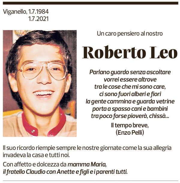 Annuncio funebre Roberto Leo