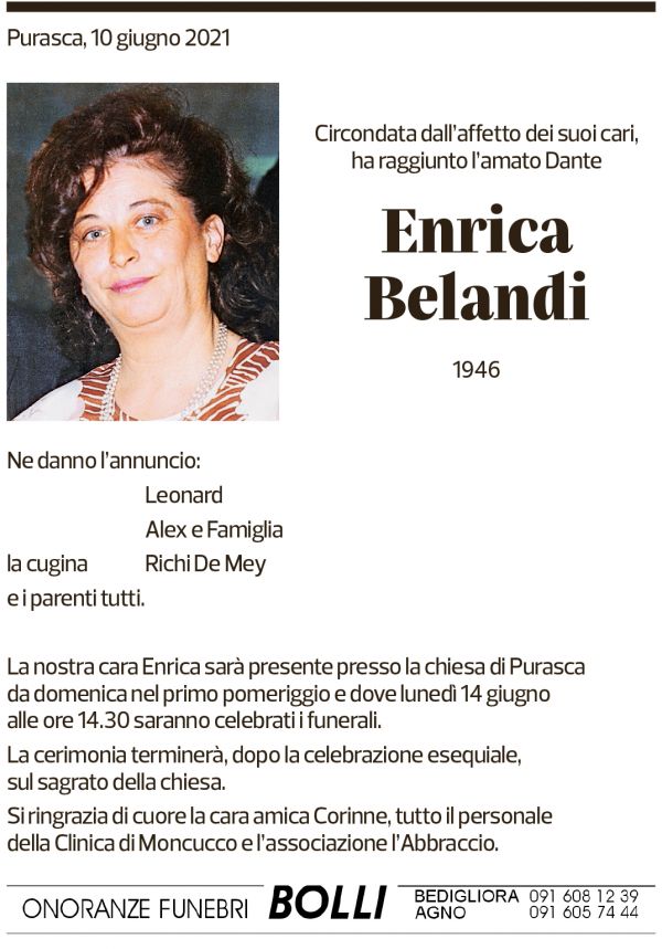 Annuncio funebre Enrica Belandi